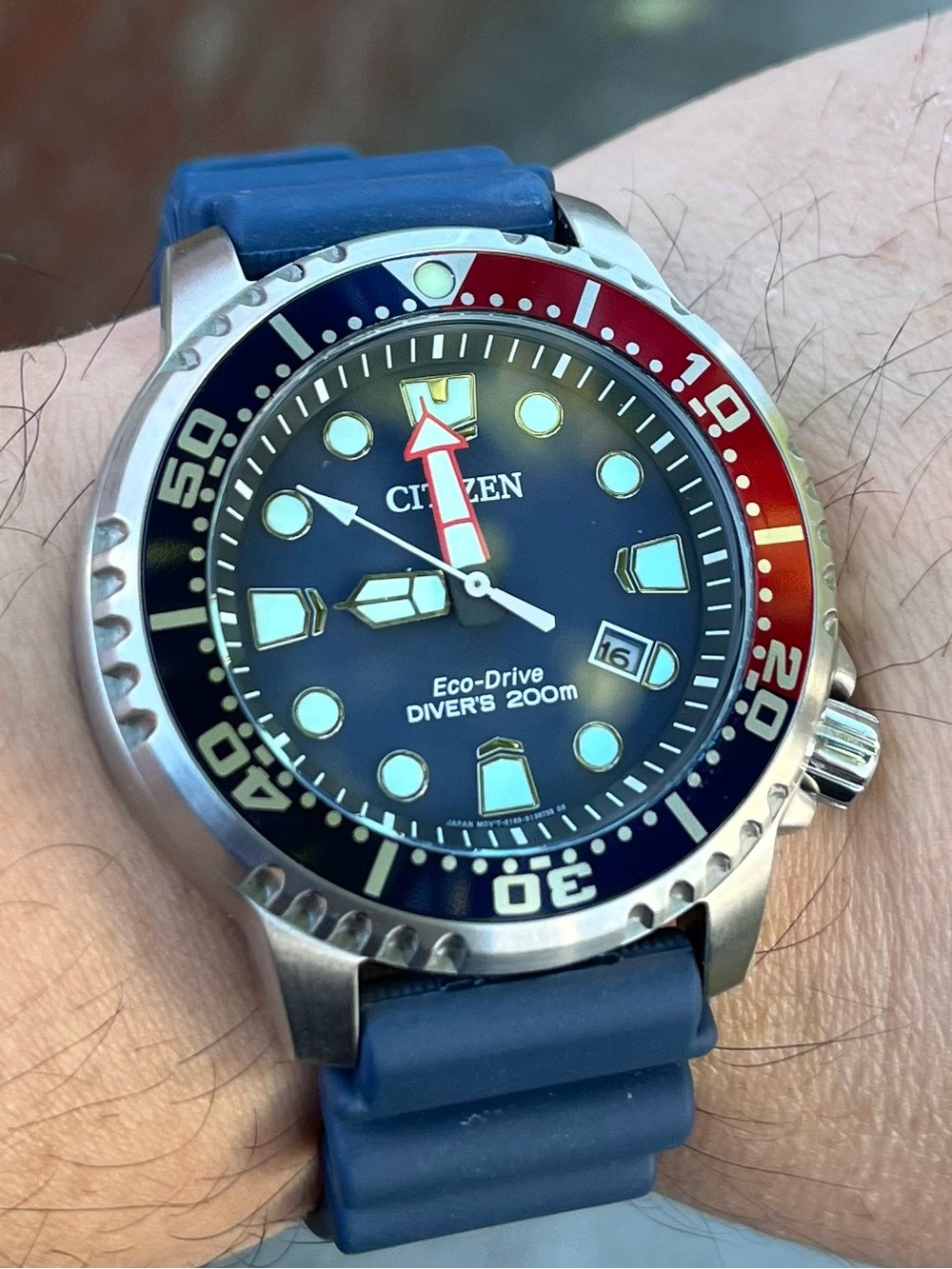 Citizen Eco-Drive Men's Promaster Dive Calendar Pepsi Watch 44MM BN0168-06L